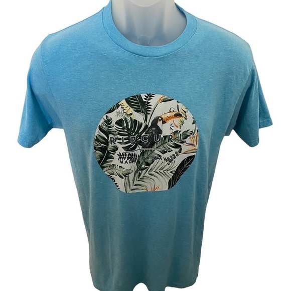 RIP CURL “Made for Waves” Toucan Hawaiian Floral Turquoise Tee Shirt Men S Small - Picture 1 of 5